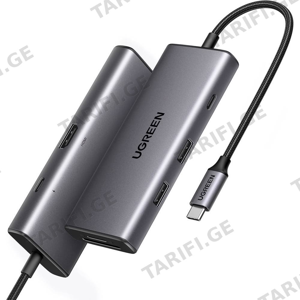 USB-C ჰაბი UGREEN CM498 (15531) Revodok Pro 107, HDMI, USB, SD/TF, Type-C, Hub, Dark Grey