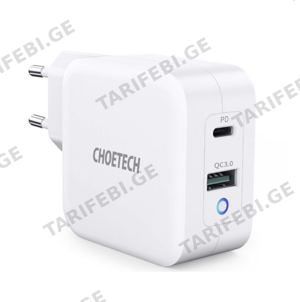 დამტენი მოწყობილებობები Choetech PD8002 GAN PD 65W Type-C + Type-A charger
