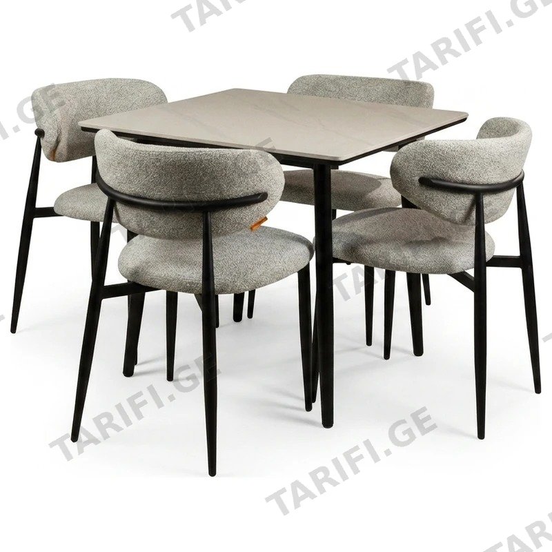 სასადილო კომპლექტი COMFORT ROOM F011C/LCD1577, გრანიტის მაგიდა და 4 სკამი, 80X80 სმ, თეთრი
