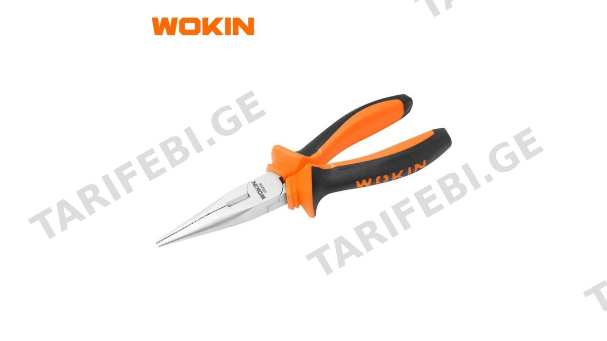 გრძელცხვირა რეზინის სახელურით Wokin 100206, 160MM, 6\", Long Nose Pliers, Black/Orange