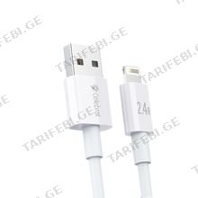 ტელეფონის კაბელი Celebrat CB-24L 1.2M 2.4A თეთრი