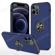iPhone 12 Pro Elit Ring Case სილიკონის ქეისი ბეჭდით - მუქი ლურჯი