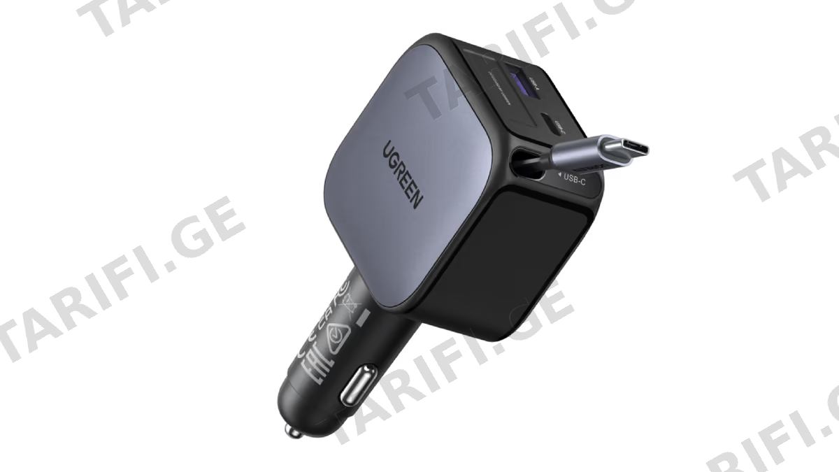 მანქანის დამტენი UGREEN EC602 (55212B) Nexode, 60W, Car Charger With Retractable Type-C Cable, Grey