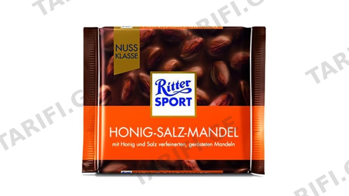 "Ritter sport"- რძიანი შოკოლადი მოხალული, მარილიანი ნუშით და თაფლის გარსით 100გ