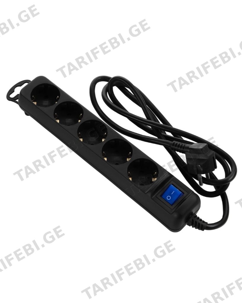 დენის დამაგრძელებელი 2E Power strip 5XSchuko with switch, 3G*1.5мм, 1.5m, black