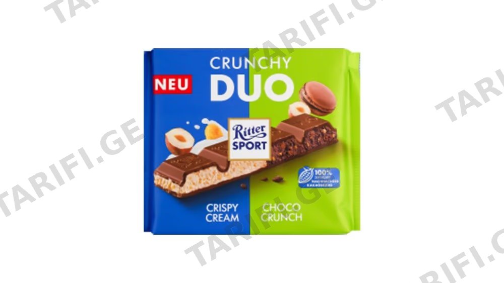 რიტერ სპორტი შოკოლადი Duo ხრაშუნა თხილით და მაკარუნის ნატეხებით 218გრ