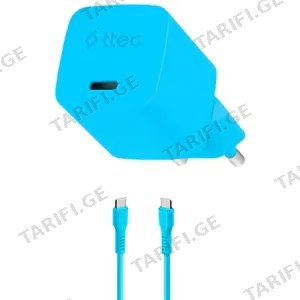 Ttec SmartCharger Gan 20W PD Travel Fast Charger+ USB-C -USB-C 60W Cable 120cm 2SCG20CNM