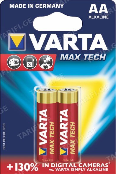 ელემენტი VARTA Alkaline Max Tech AA 1.5 V 2 ც
