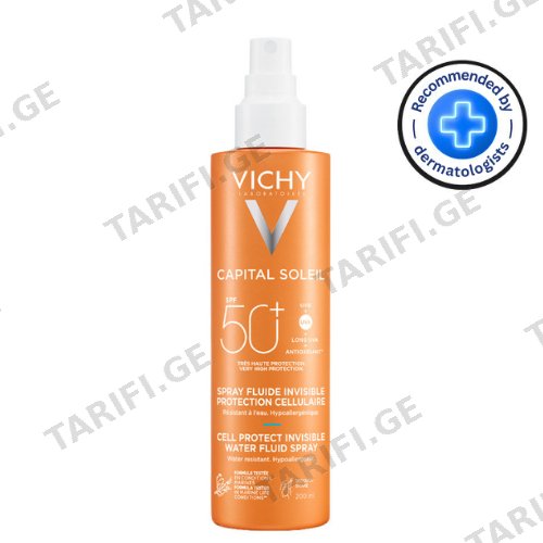 ვიში - კაპიტალ სოლეი მზისგან დამცავი SPF50+ ტანის სპრეი/ფლუიდი უხილავი 200მლ