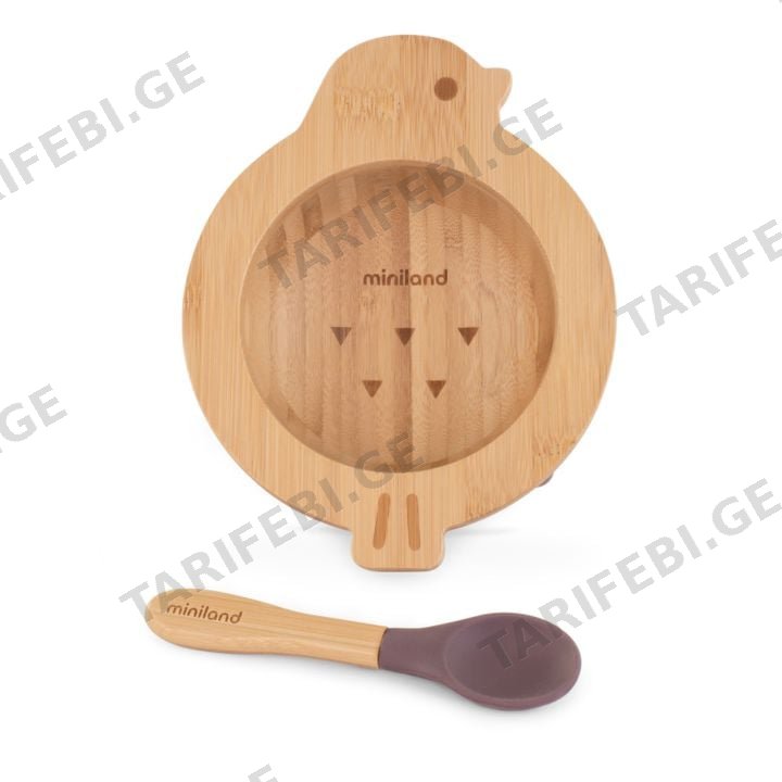 საბავშვო თეფში კოვზით miniland BIRD BAMBOO BOWL AND SPOON