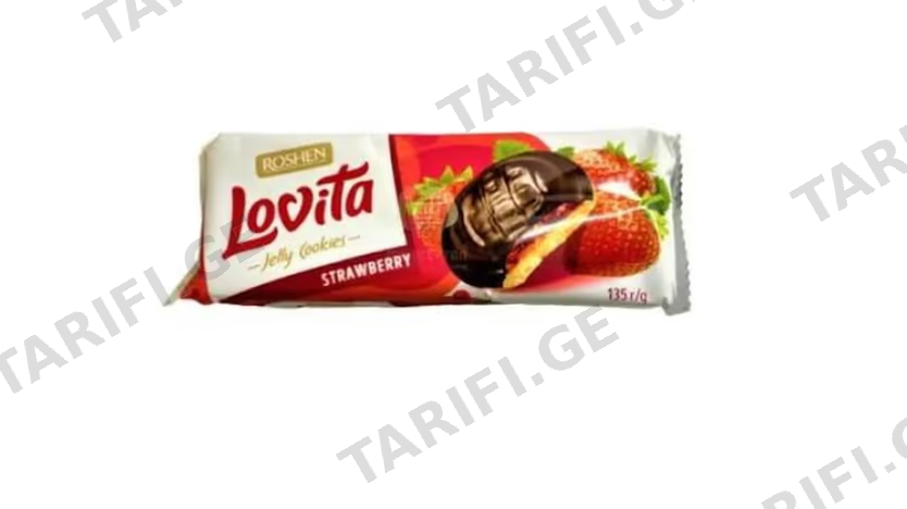 ერბოზელილი ნამცხვარი Lovita Jelly Cookies ჟელეს შიგთავსით მარწყვის არომატით 135გ /21 ც
