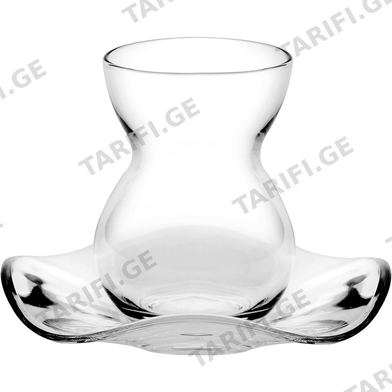 ჩაის ჭიქებისა და თეფშების ნაკრები PASABAHCE DANTEL (145 ML, 6 PCS)