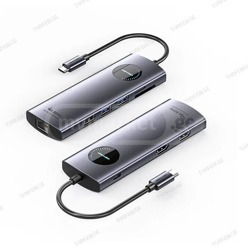 Multi ადაპტერი - Vention Type-C To HDMI USB 3.0x2 RJ45/SD/TF
