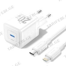 VENTION TZ-FEPW0-EU-02 1-Port USB-C GaN Charger (20W) with USB-C to Lightning Cable (1M) EU-Plug White
