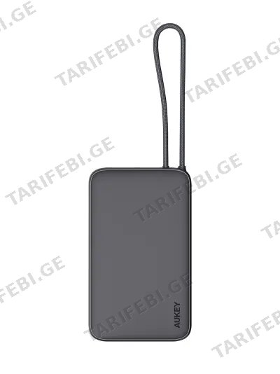 Aukey PB-Y53 15W 10000mAh Spark Sling Lite Slim Power Bank with Buit-in USB-C Cable - Gray
