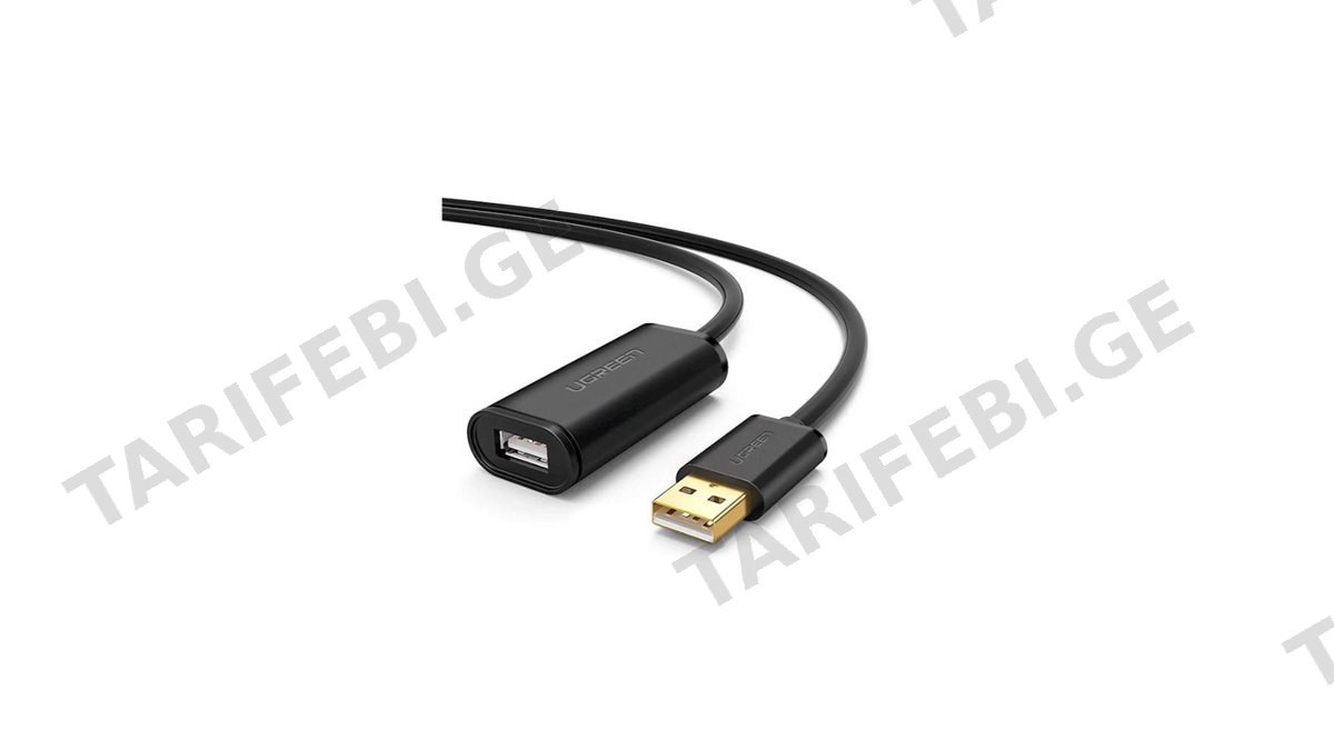 USB დამაგრძლებელი UGREEN US121 (10323) USB 2.0 Active Extension Cable with Chipset 15m (Black)