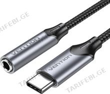 VENTION BGMHA USB-C Male to 3.5MM Earphone ack With DAC Adapter 0.1M Gray Aluminum Alloy Type USB-C ადაპტერი