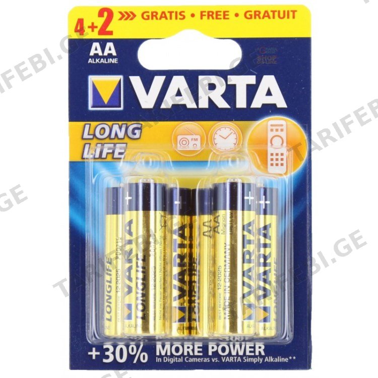 ელემენტი VARTA Alkaline Longlife AA 4+2 ც
