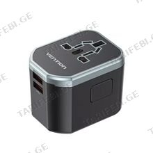 VENTION FJCB0 3-Port USB (C + A + A) Universal Travel Adapter (20W/18W/18W) Black