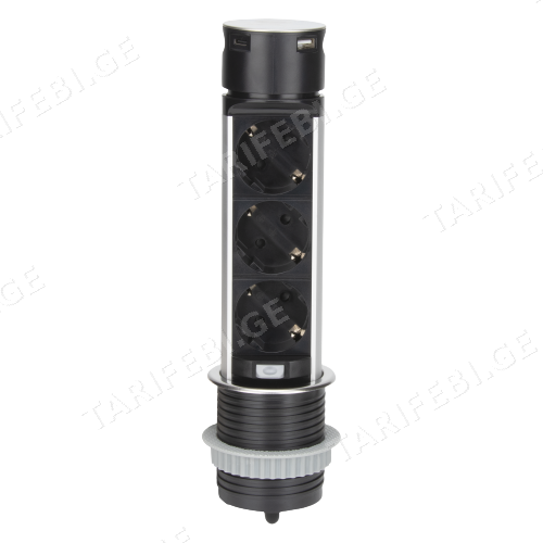 დამაგრძელებელი ORNO 3х1,5მ Schuko Ø60 USB-A და C INOX OR-GM-9027 GS