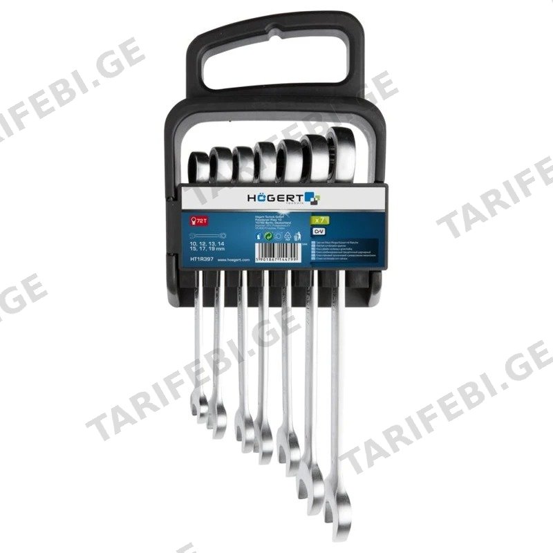 ხრუტუნა ქანჩგასაღების ნაკრები HOGERT HT1R397 7 ცალი (10-19 მმ)