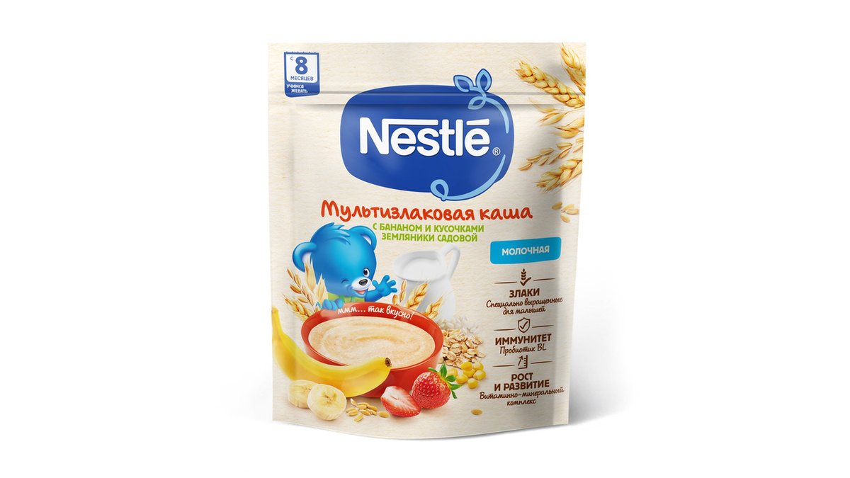 NESTLE რძიანი ფაფა 5 მარცვალი მარწყვი და ბანანი-200გრ4600680023489/4600680023489