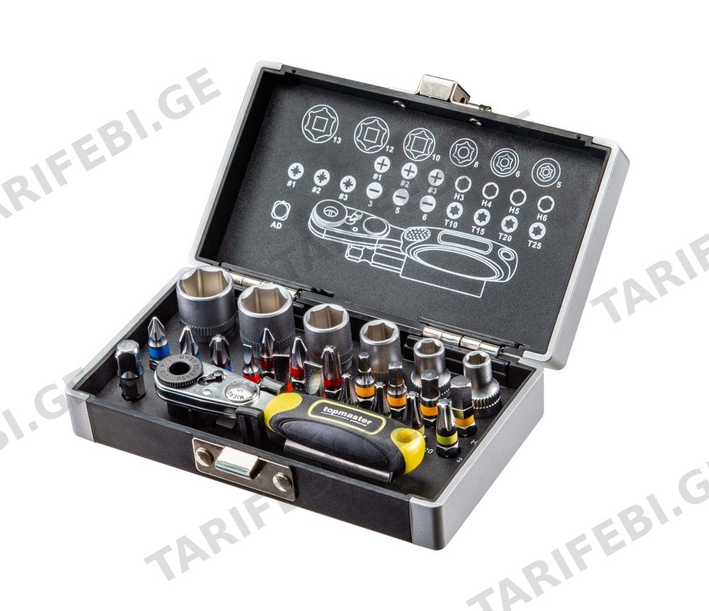 თავაკების და ბიტების ნაკრები Topmaster 330157 1/4" 26 ც