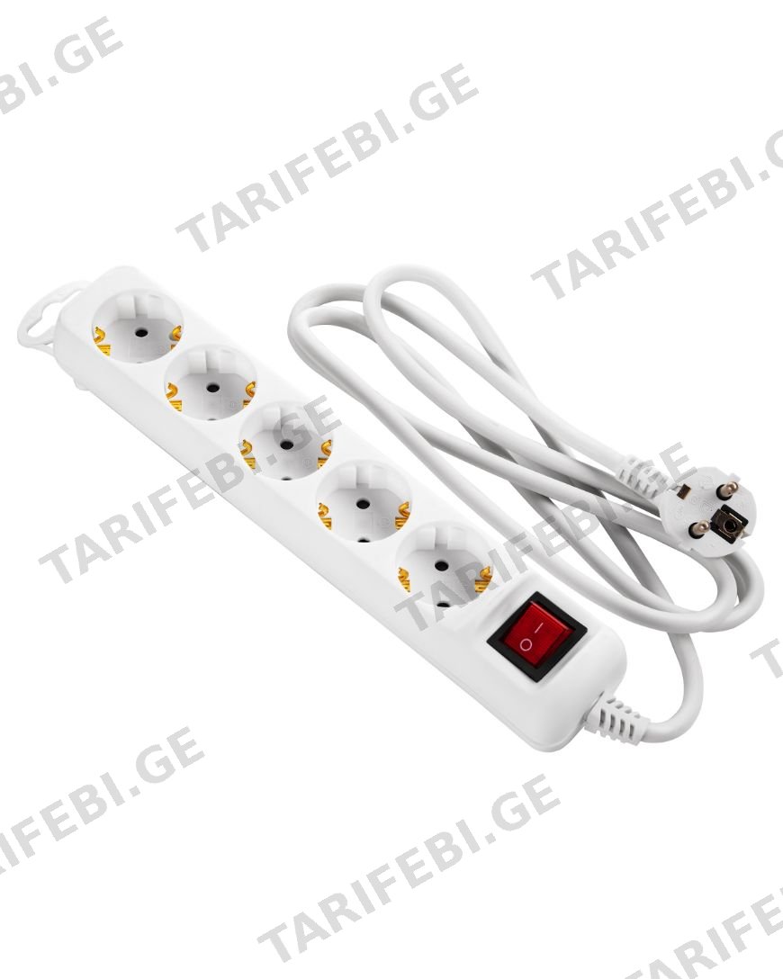 დენის დამაგრძელებელი 2E Power strip 5XSchuko with switch, 3G*1.5мм, 1.5m, white