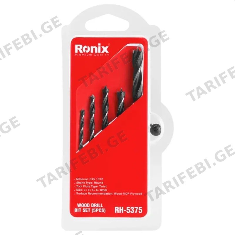 ხის ბურღების ნაკრები 5ც RONIX RH-5375 (3-8მმ)