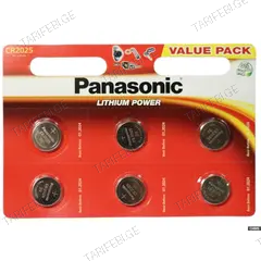 ლითიუმის ელემენტი Panasonic CR2025 3V 6ც.