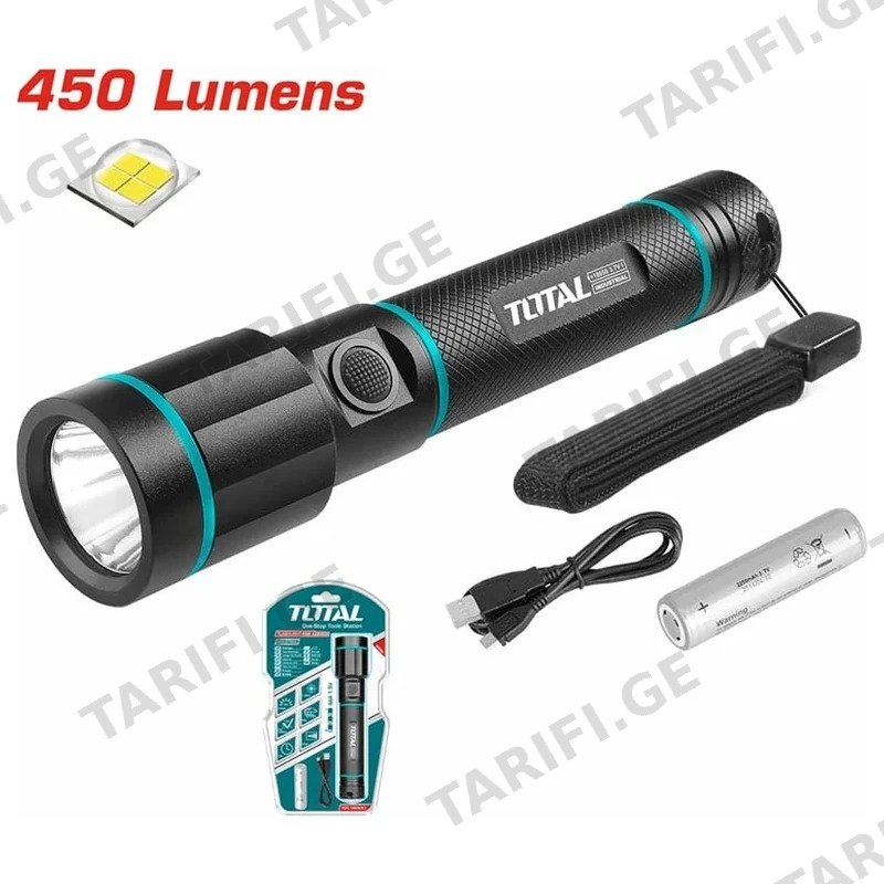 ფანარი USB დამტენით TOTAL TCFL1865051 450 ლუმენი