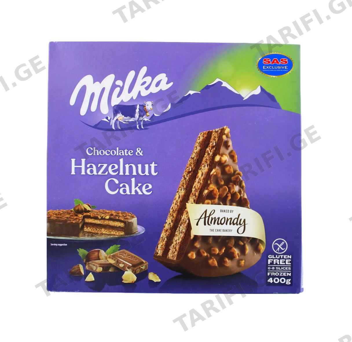 MILKA ნამცხვარი ალმონდი შოკოლადითა და თხილით უგლუტენო-400გრ