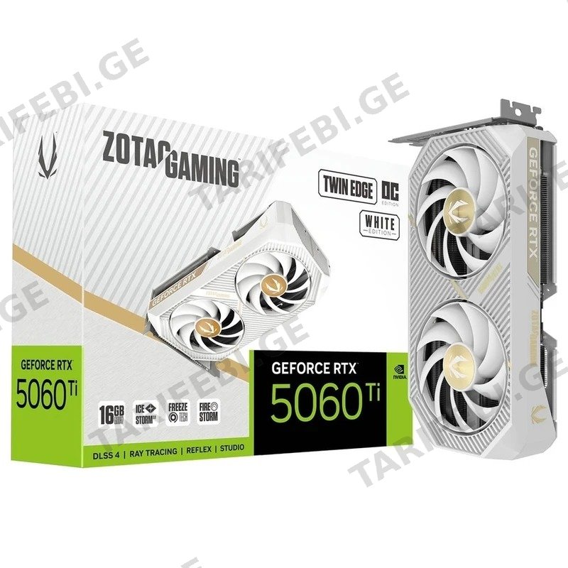 ვიდეო დაფა ZOTAC GAMING GEFORCE RTX 5060 TI TWIN EDGE OC 16GB GDDR7 128-BIT თეთრი ZT-B50620Q-10M