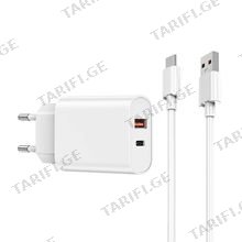 WiWU Quick Charger suit 25w Wi-U023 C-C EU plug+ cable White