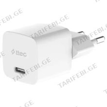 Ttec SmartCharger GAN 20W PD Travel Fast Charger White 2SCG20B