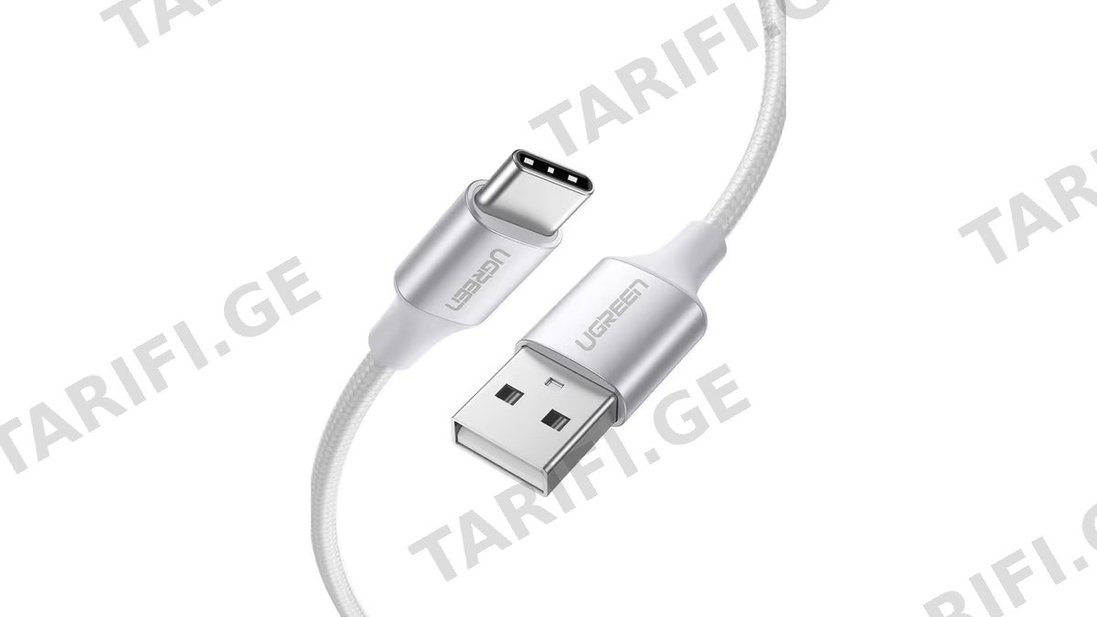 USB კაბელი UGREEN US288 (60133), USB-A 2.0 to Type-C Cable Nickel Plating Aluminum Braid, 2m, White