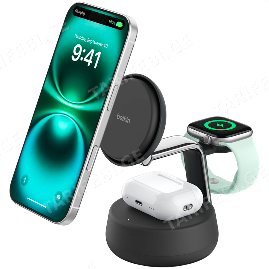 BELKIN 25w QI2 3-IN-1 Wireless Charging Stand, Black
