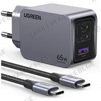 მობილურის დამტენი UGREEN 25871 NEXODE PRO 65W USB TYPE-C GRAY + TYPE-C CABLE