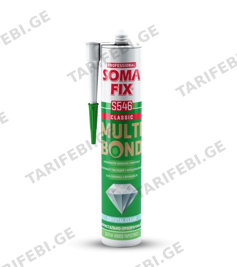 უნივერსალური წებო ჰიბრიდი S546 MULTIBOND HYBRID ADHESIVE Cristal Clear 290 მლ. SomaFix