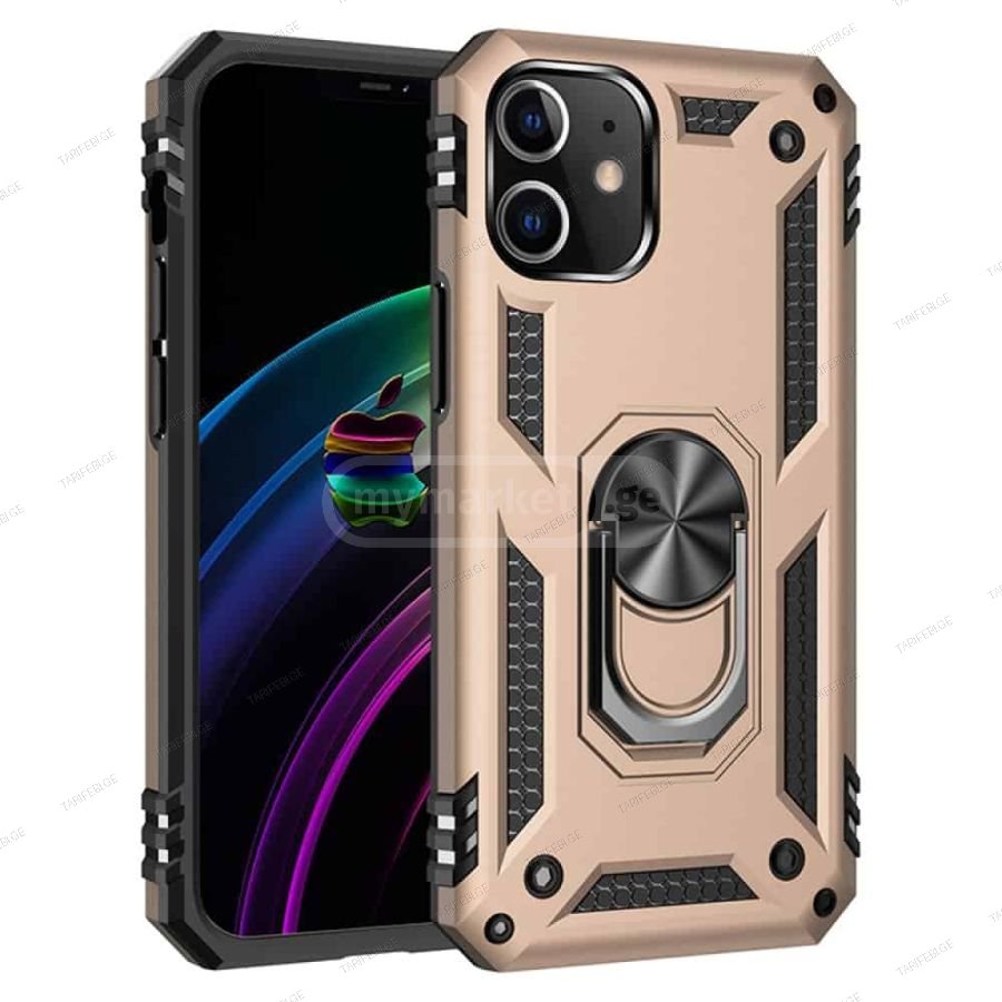 iPhone 12 Sofia Ring Case სილიკონის ქეისი ბეჭდით - ოქრო