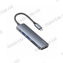 Yesido HB11 6in1 გადამყვანი ჰაბი USB-C to TF/SD + USB 3.0/2.0+PD