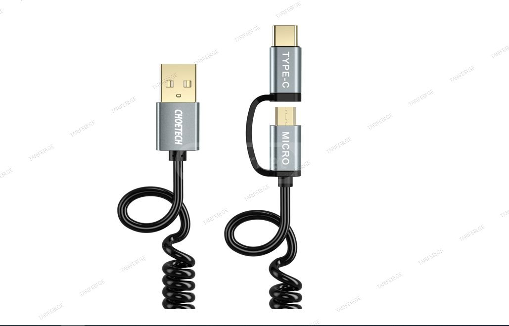 Choetech 2-in-1 usb-A to type-c + micro straight PVC cable