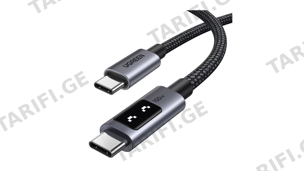 USB კაბელი UGREEN Uno L509 (45612), 100W, Type-C to Type-C, 0.5M, Black/Grey