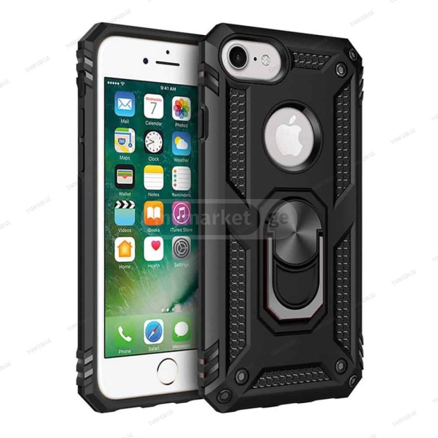 iPhone 7 Sofia Ring Case სილიკონის ქეისი ბეჭდით - შავი