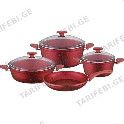 ბიო გრანიტის ქვაბებისა და ტაფის ნაკრები KUMTEL NT7 PC RED