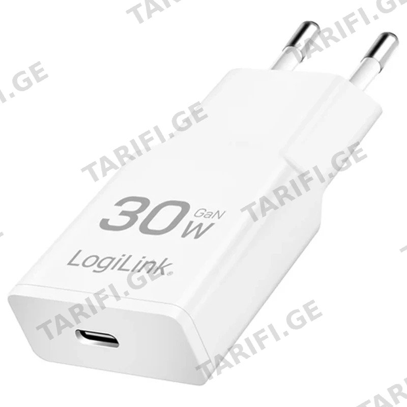 კედლის დამტენი LOGILINK PA0347 USB-C (PD 3.0) 30W GAN სწრაფი დამუხტვით თეთრი