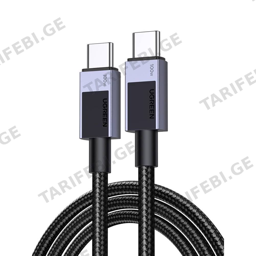 USB კაბელი UGREEN L512 (45064), 100W, Type-C to Type-C PD Fast Charging Cable, 2m, Space Gray