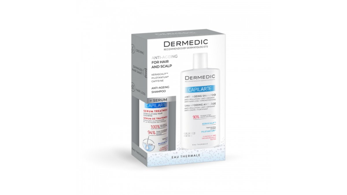 დერმედიკი-ნაკრებიCAPILARTEთმის ცვენის შრატი150მლ+ANTI-AGING შამპუნი300მლ