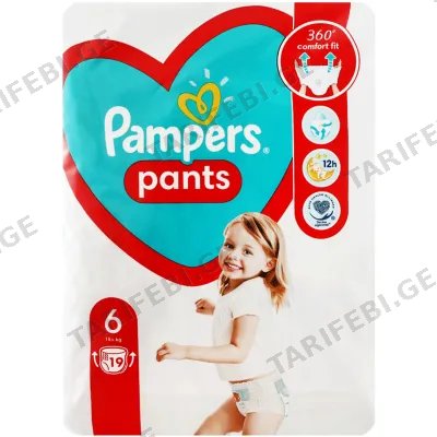 პამპერსის ბავშვის ტრუსი საფენი PA PT D6P S6 4X19 CP