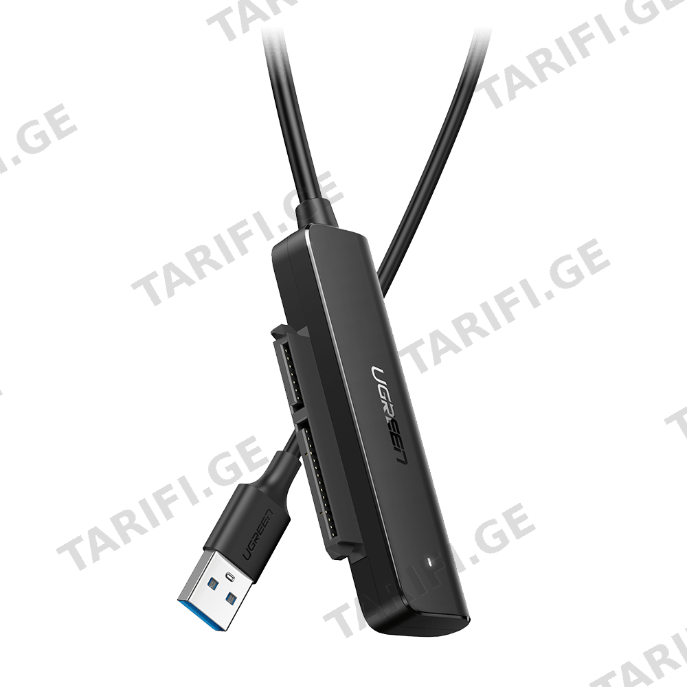 USB ადაპტერი UGREEN CM321 (70609) USB 3.0 to SATA III Adapter Cable, 50cm, for 2.5" SATA SSD/HDD Black